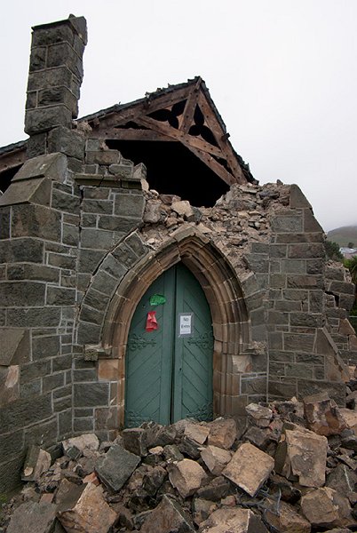 IMGP6044.jpg - The port town of ﻿Lyttelton was hit very hard by the February 22nd earthquake as it was very close to the epicentre.  This was the Union Parish Church which was all but destroyed.  I've visited the town a few times since and quite a few buildings on their main street have been demolished.This is just one example of a great many historic buildings which are being lost, and many of those remaining still face an uncertain future.