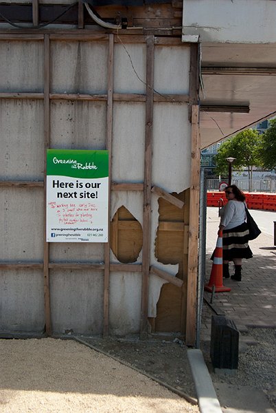 IMGP6639.jpg - A Greening the Rubble sign indicating their next project in an empty lot where a building used to stand