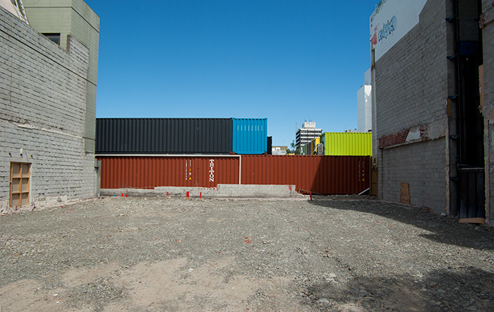 IMGP6640.jpg - Those coloured containers form part of the container mall which was designed to get part of the central city open for shopping again in early November.  At the far right of the photo is an elevator shaft.